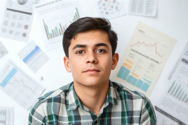 Young investor gaining financial knowledge from newspapers and charts.