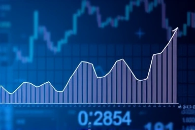 Abstract economic cycle graph with stock market symbols.