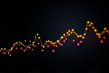 Symbolic financial data trend, glowing dots, future prediction