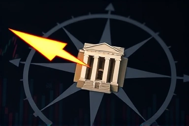 Global financial compass pointing to Federal Reserve, symbolizing FOMC impact.