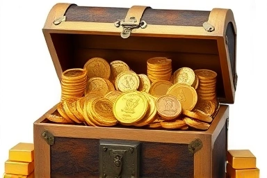 Treasure chest filled with growth and value investment symbols