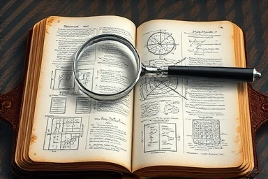 Notebook with charts and magnifying glass, revealing investment secrets