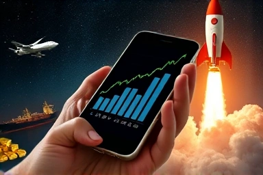 Smartphone showing financial growth in industry ETFs