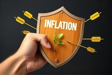 Shield deflecting inflation arrows, protecting growing assets.