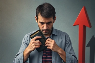 Person worried about rising interest rates and shrinking wallet.