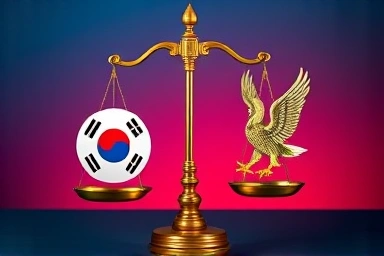 Balanced scale symbolizing Korea vs. US stock investment.