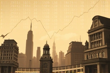 Symbolic collapse of financial market, vintage sepia tone.