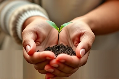 Symbolic transfer of a seed representing microcredit support and growth.