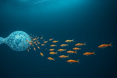 Small fish entering a vast ocean, representing Korean stocks joining a larger market.