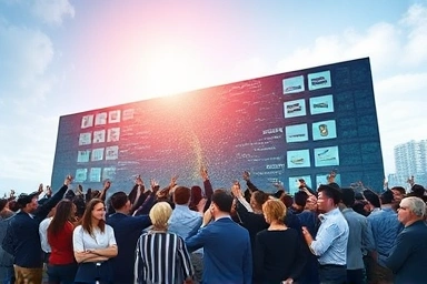 Small businesses striving for an open digital ecosystem against a blocking wall.
