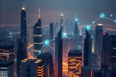 Futuristic cityscape symbolizing AI and semiconductor growth.