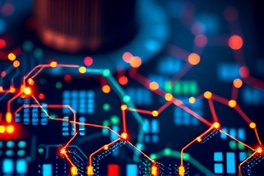 Abstract glowing circuits representing AI-driven data processing.