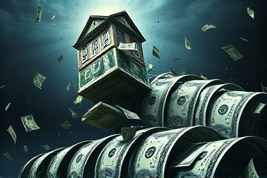 Economic collapse, crumbling money and house structures