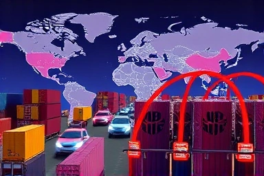 Symbolic global supply chain bottleneck with traffic jams.