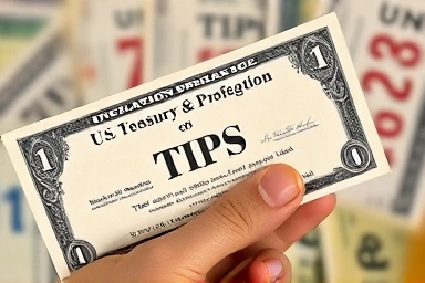 Close-up of TIPS bond certificate with economic background
