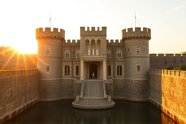 Castle with a deep moat, symbolizing economic moat.