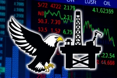 Oil price charts, WTI and Brent crude icons, financial data