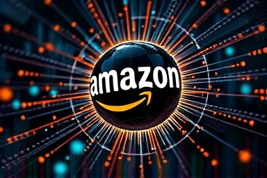 Abstract representation of Amazon's data network, symbolizing AI and future growth.