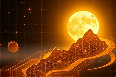 Economic growth symbolized by moon and technology