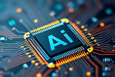 Close-up of glowing AI chip representing autonomous vehicle intelligence.