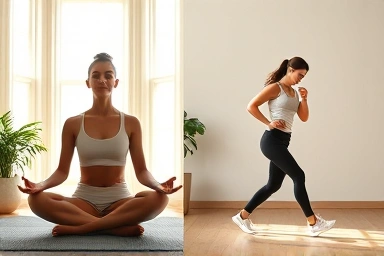 Morning meditation and energizing workout, well-being and preparation