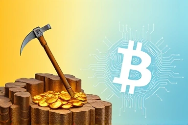 Evolution of resource extraction: physical gold to digital Bitcoin.