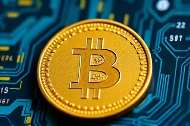 Gold coin versus digital currency interface, representing financial evolution.