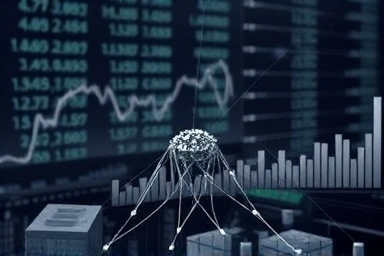 Symbolic financial risk visualization, interconnected economic threads.
