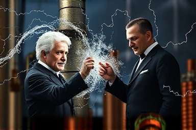 Edison vs Tesla symbolic duel of AC and DC currents