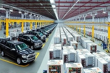 Ford's dual manufacturing: traditional trucks and electric vehicle components.