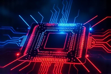 Futuristic microchip symbolizing AI and competition