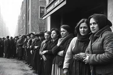 Great Depression soup kitchen line