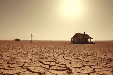 Dust Bowl landscape with cracked earth