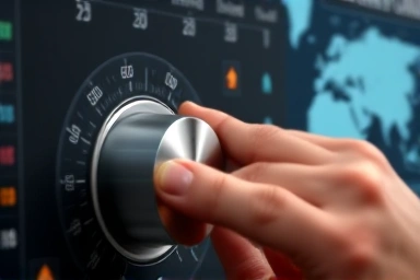 Financial control panel adjusting interest rates, global economy impact