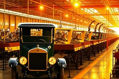 Ford assembly line merging with AI robots, industrial innovation