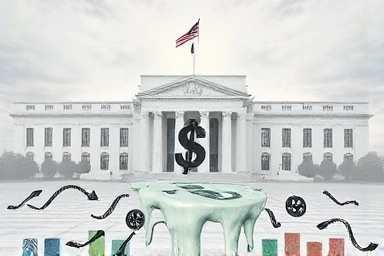 Symbolic image of hyperinflation and Federal Reserve influence.