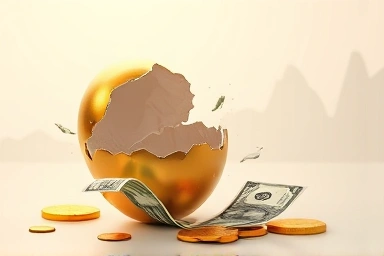 Symbolic golden egg cracking, economic transition, money flow