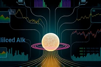 Economic data streams converging towards a central financial decision point.