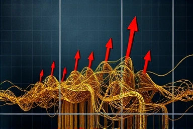 Financial network with rising interest rate spikes.