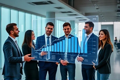 Business professionals analyzing quantum computing investment opportunities.
