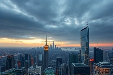 Global city skyline symbolizing economic transition and future stability.