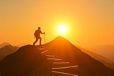 Symbolic journey to success, self-made wealth achievement
