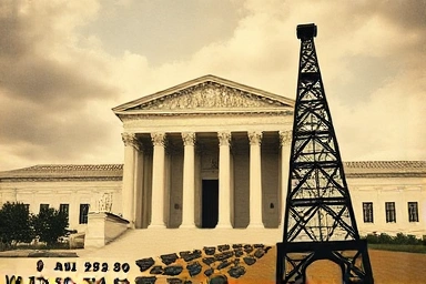 Historical illustration of Standard Oil's breakup by the Supreme Court.