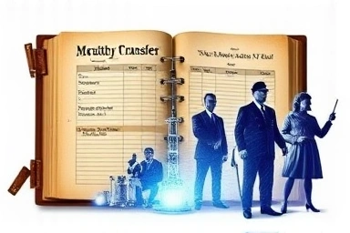 Symbolic transition of wealth creation: ledger to digital network.