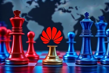 Symbolic image of US-China tech war and Huawei sanctions.