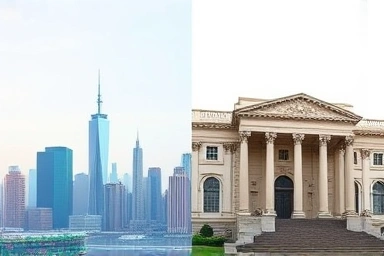 Growth stocks vs. value stocks symbolic split image.