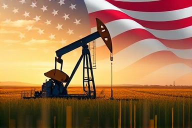 Modern US oil drill rig symbolizing energy independence and tech.