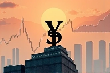 Japanese Yen currency symbol rising, global economy