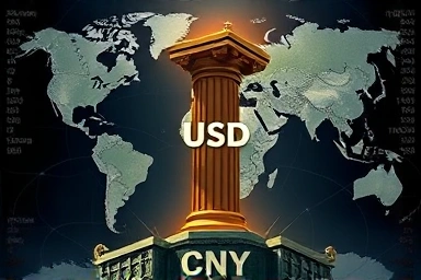 Symbolic representation of Yuan challenging Dollar hegemony in global finance
