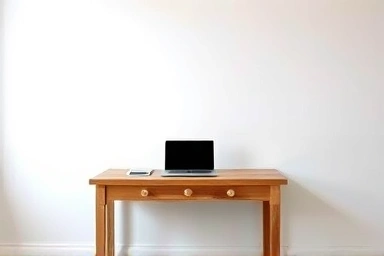 Old door used as a desk in a minimalist office